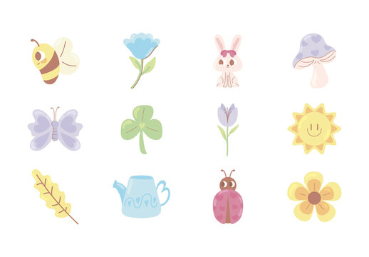 Colorful Spring Nature Cute Illustrations Set