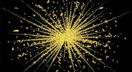 Obraz premium Golden Confetti Explosion on Black Background.