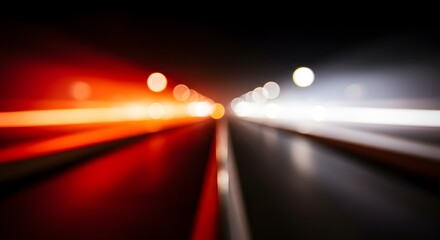 Abstract Bokeh Lights on a Dark Highway at Night, Motion Blur
