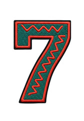 Embroidered Number 7 Patch with Zigzag Pattern png clear alpha channel cutout isolated on transparent background
