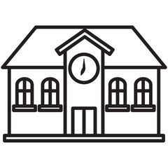 Building icon. Building Line icon. Building icon line black flat house, office, bank, school, hotel, shop, university, city, real estate and hospital symbol.