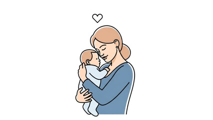 Mother and Child Line Art Vector Illustration 