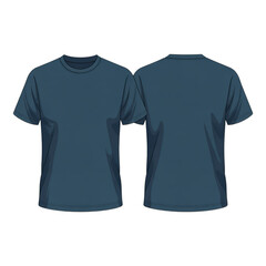 navy blue t shirt round neck template from two sides isolated on white background