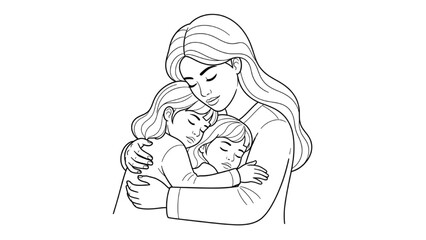Mother and Child Line Art Vector Illustration 