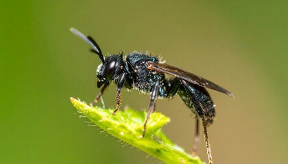 Naklejka premium Close-up of a black insect on a leaf