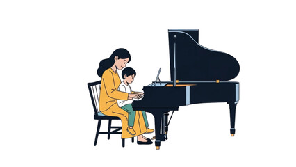 Mother and Child Line Art Vector Illustration 