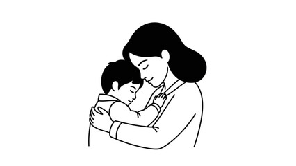 Mother and Child Line Art Vector Illustration 