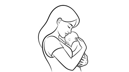 Mother and Child Line Art Vector Illustration 