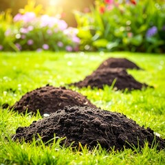 Fototapeta premium Mounds of dark soil in a garden