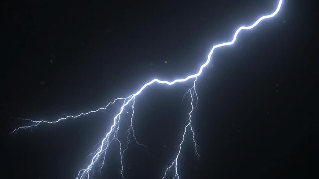Bright Lightning Flash on Dark Background - A dramatic video featuring a bright, white lightning bolt zig-zagging across a completely black background.