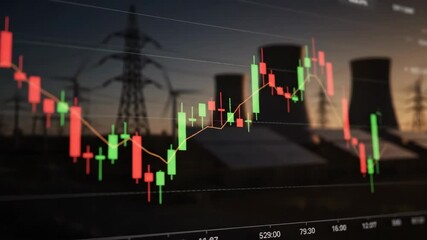 Energy Market Candlestick Chart - A modern representation of energy market data is shown on a screen displaying a candlestick chart. - Powered by Adobe