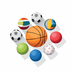 A collection of various colorful sports balls arranged on a white background, casting shadows.