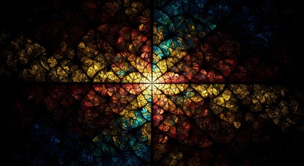 Intricate Fractal Stained Glass Pattern with Warm and Cool Tones