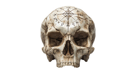 Obraz premium Skull with occult symbols isolated on transparent background