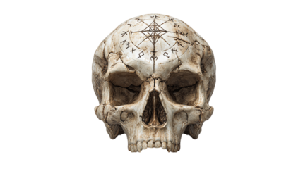 Skull with occult symbols isolated on transparent background