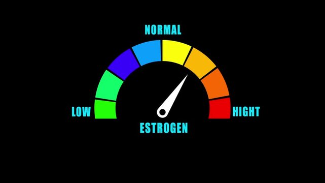 Animated estrogen level meter decreasing from normal to low level, ideal for concepts related to vitamin D deficiency, nutrition and bone health
