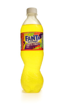Fanta tutti frutti zero sugar bottle isolated on white background