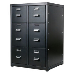  dark metal office file cabinet isolated on white or transparent.