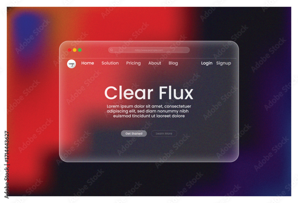 Poster clear flux website interface with frosted glass style modern ui design web elements digital marketin
