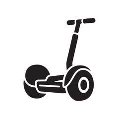 Black Silhouette Glyph Icon of a Self-Balancing Electric Scooter on a White Background