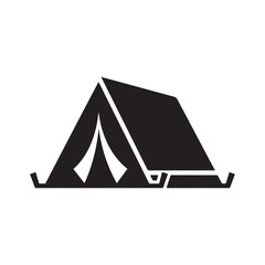 Simple Camping Tent Icon in a Black Silhouette Style