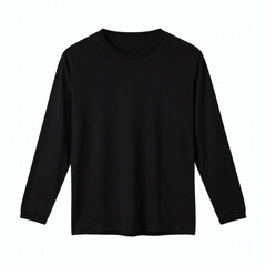 Black Long Sleeve T-Shirt Mockup Isolated on White Background Front View
