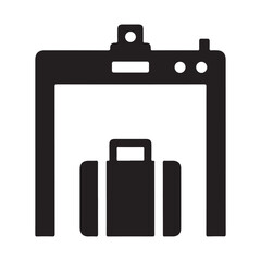 Flat Black Silhouette Icon of an Airport Security Scanner with Luggage