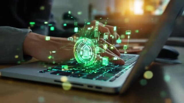 Innovative Banking: Seamless Digital Payments and Transactions on Laptop with Green Fintech Interface
