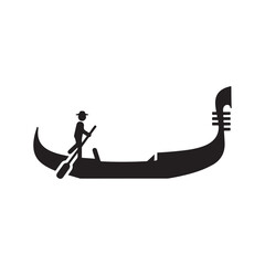 Minimalist Black Silhouette of a Gondola and Rower Icon