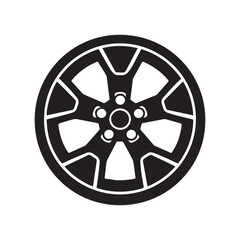 Black and White Silhouette of Car Wheel Rim Design