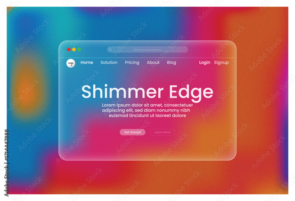 Poster modern shimmer edge website design creative ui frosted glass effect gradients landing page clean lay