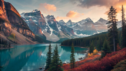 Serene Mountain Lake Reflecting Snow- Capped Peaks and Autumn Foliage reflection mountains Full HD 4K Video Download 2025 2026