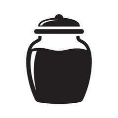 Simple Black Silhouette of a Jar with a Lid and Liquid