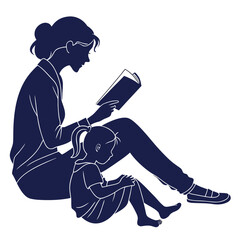 A mother and daughter silhouette sitting together with the mother reading a book to her child fostering a loving bond and promoting literacy and imagination