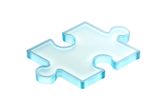3d rendered glassmorphism puzzle piece icon in soft light with subtle glow isolated on transparent background