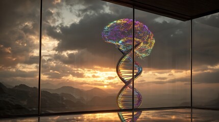 Human brain dna helix digital art futuristic technology innovation science research concept design art