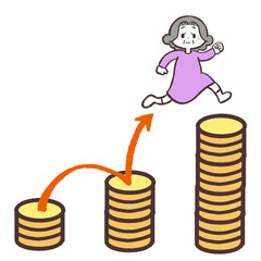 お金を増やすシニア女性のイラスト