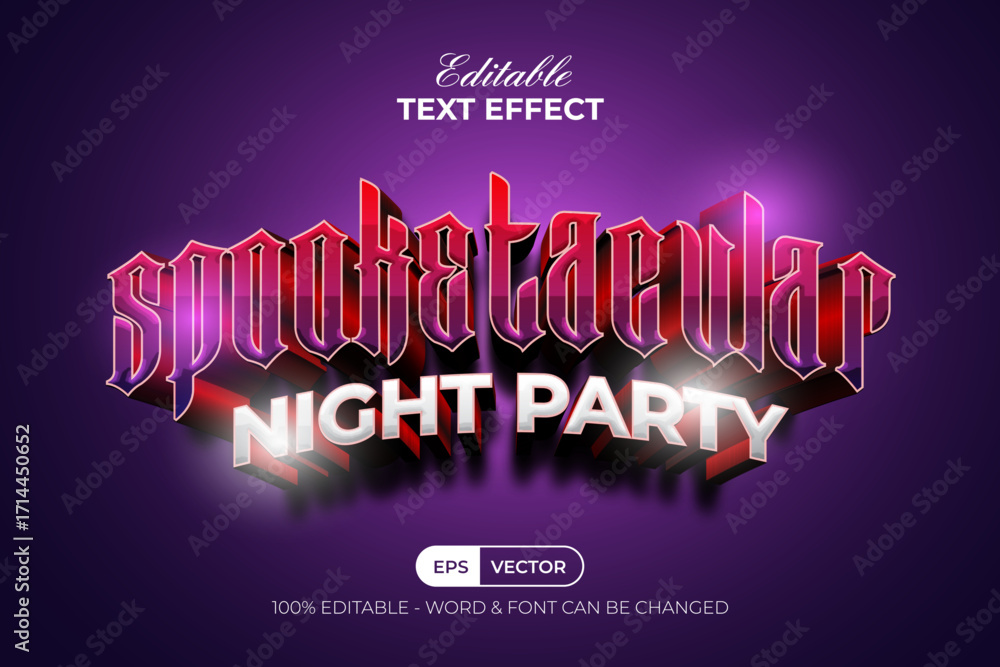 Poster halloween party text effect 3d curved style. editable text effect.