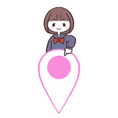 女子学生の位置アイコンイラスト