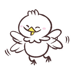 羽根をばたつかせる白い鳥のイラスト