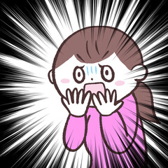 ひどく驚いている女性のイラスト