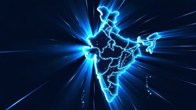 India map glowing neon light digital technology background animation graphic design 3d render 4k