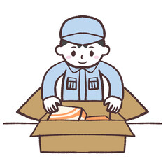 梱包作業する男性のイラスト