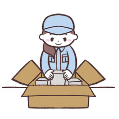 梱包作業する女性のイラスト
