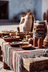 Tunisian handicrafts with carpets ceramics and silver jewelry 
