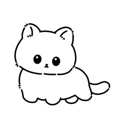 Cute cartoon kitten with big eyes in kawaii style illustration isolated on white background. Cartoon cat line art outline illustration.