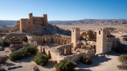 Ancient Libya Architecture with Roman Columns and Ottoman Walls 
