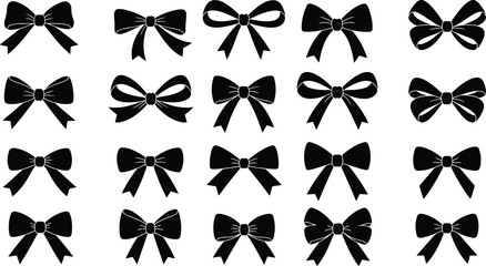 Grid of Black Bow Silhouettes in Various Styles and Sizes ribbon knot