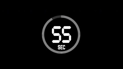 Minimal 60 second countdown timer animation on black background. modern flat design. 4k video. - Powered by Adobe