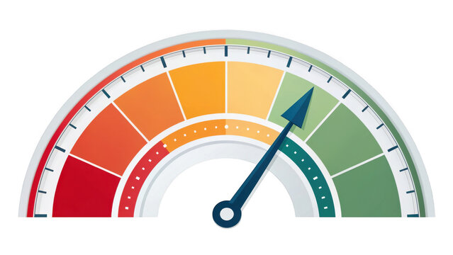Colorful speedometer gauge with arrow isolated on transparent background